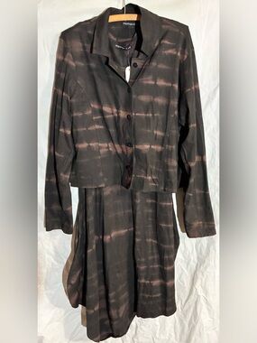 Snapdragon & Twig Brown Tie Dye Dress & Jacket 2 Pc Set M Asymmetric NEW tags